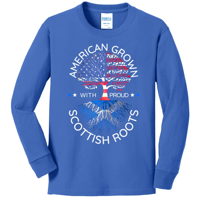 American Grown Scottish Roots Scotland Usa Heritage Tree Gift Kids Long Sleeve Shirt