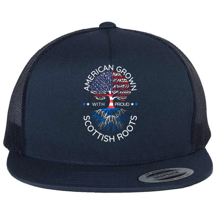 American Grown Scottish Roots Scotland Usa Heritage Tree Gift Flat Bill Trucker Hat