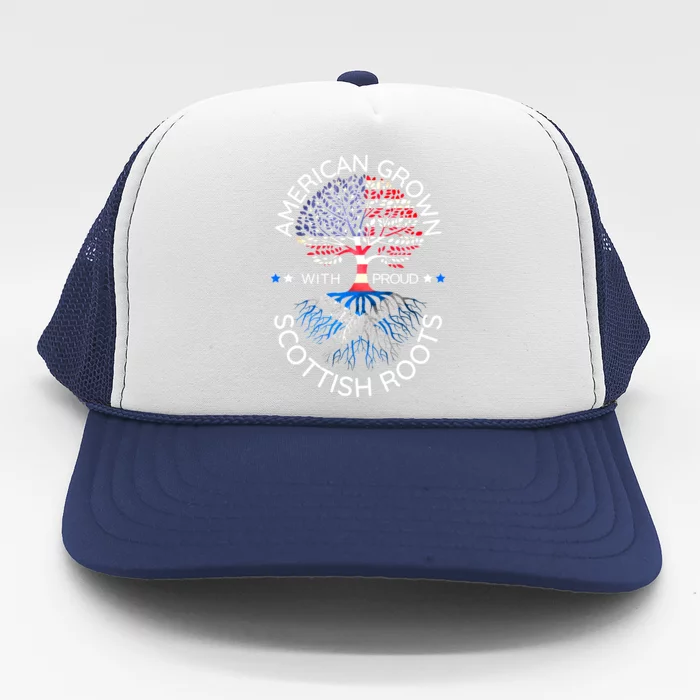 American Grown Scottish Roots Scotland Usa Heritage Tree Gift Trucker Hat