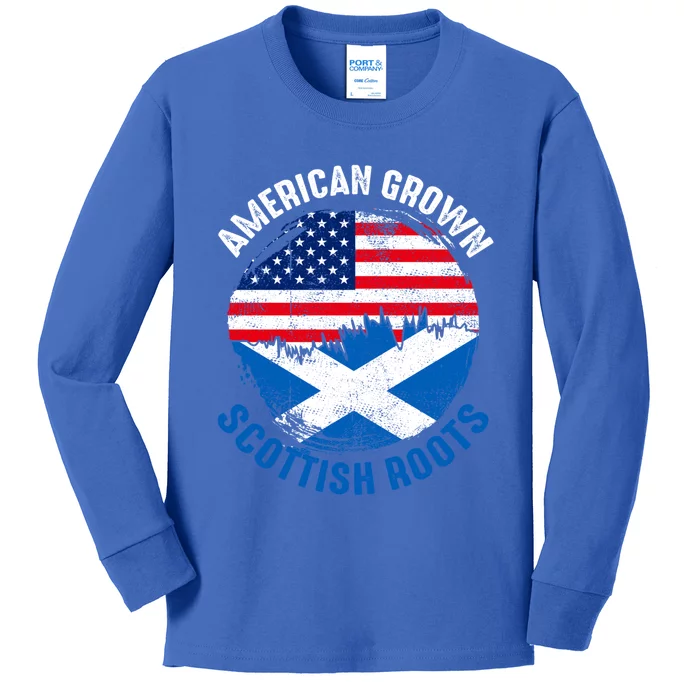 American Grown Scottish Roots Vintage Flags Great Gift Kids Long Sleeve Shirt