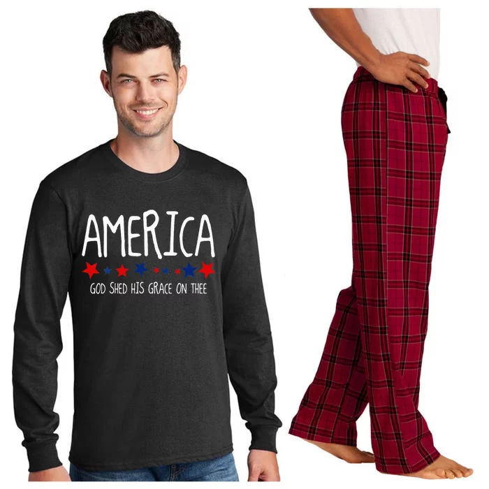 America God Shed His Grace on Thee Tee 4th of July Long Sleeve Pajama Set