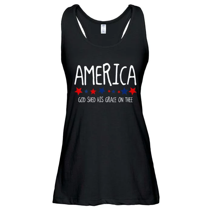 America God Shed His Grace on Thee Tee 4th of July Ladies Essential Flowy Tank