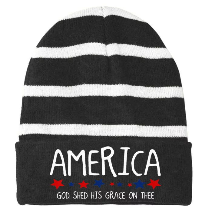 America God Shed His Grace on Thee Tee 4th of July Striped Beanie with Solid Band