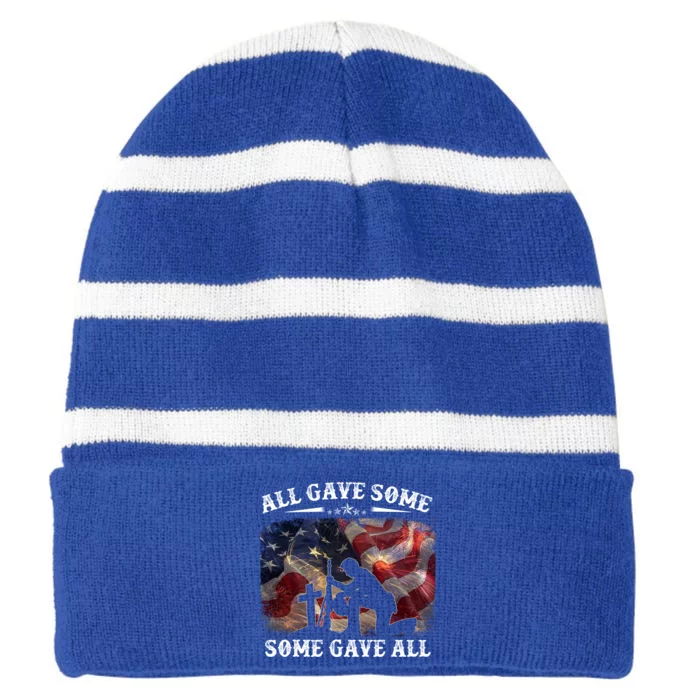 All Gave Some Some Gave All Gift Veterans Patriotic Day Cute Gift Striped Beanie with Solid Band