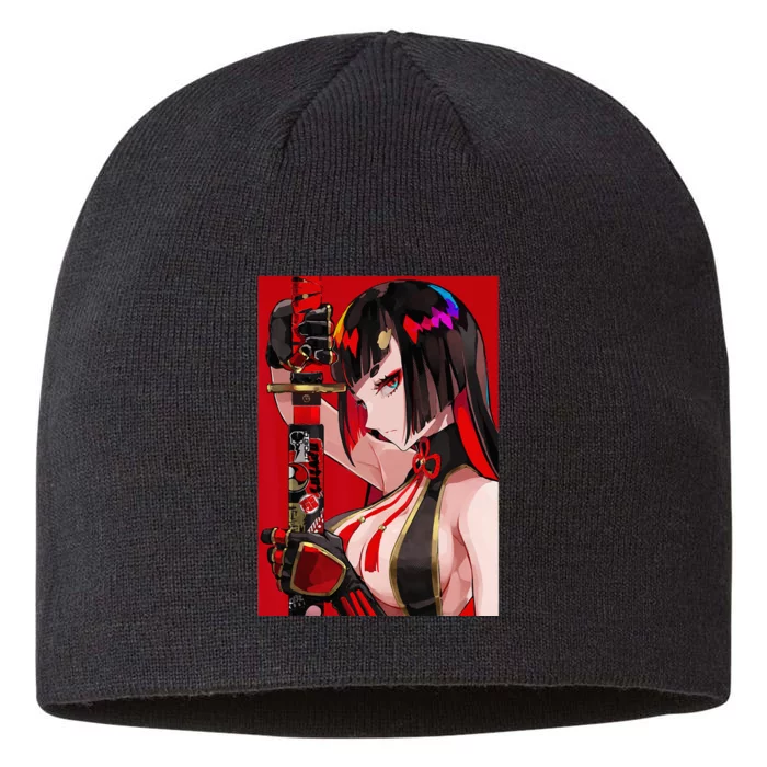 Anime Girl Samurai Waifu Japanese Aesthetic Otaku Weeb 8 1/2in Sustainable Knit Beanie