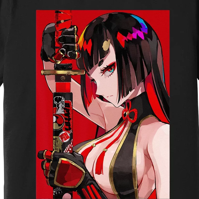 Anime Girl Samurai Waifu Japanese Aesthetic Otaku Weeb Premium T-Shirt