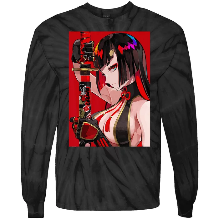 Anime Girl Samurai Waifu Japanese Aesthetic Otaku Weeb Tie-Dye Long Sleeve Shirt