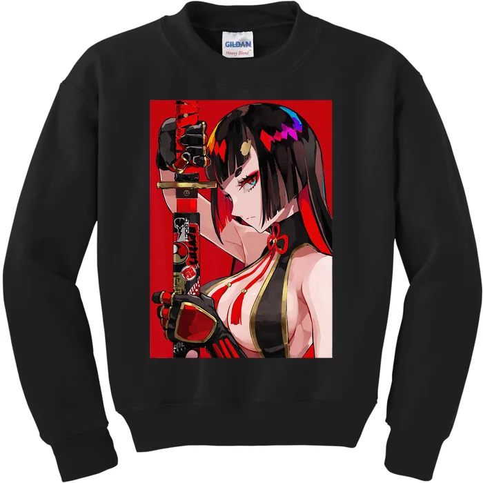 Anime Girl Samurai Waifu Japanese Aesthetic Otaku Weeb Kids Sweatshirt