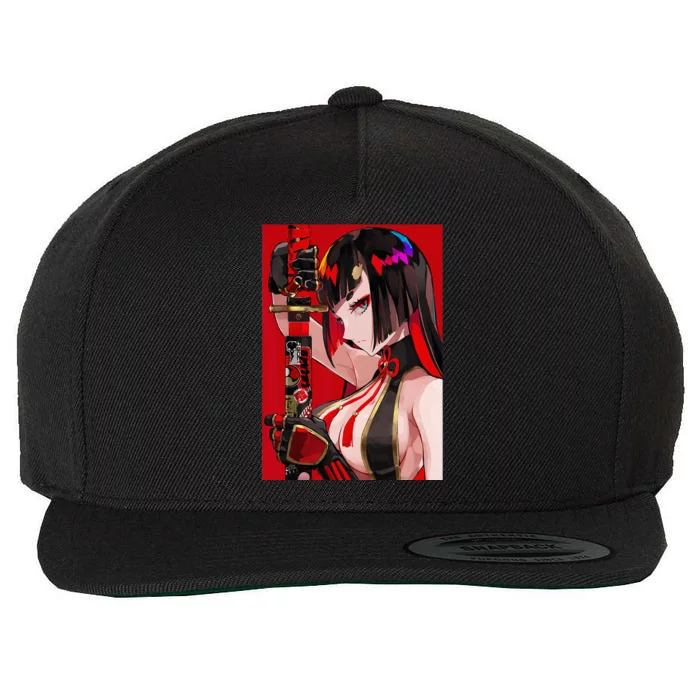 Anime Girl Samurai Waifu Japanese Aesthetic Otaku Weeb Wool Snapback Cap