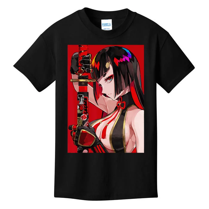 Anime Girl Samurai Waifu Japanese Aesthetic Otaku Weeb Kids T-Shirt