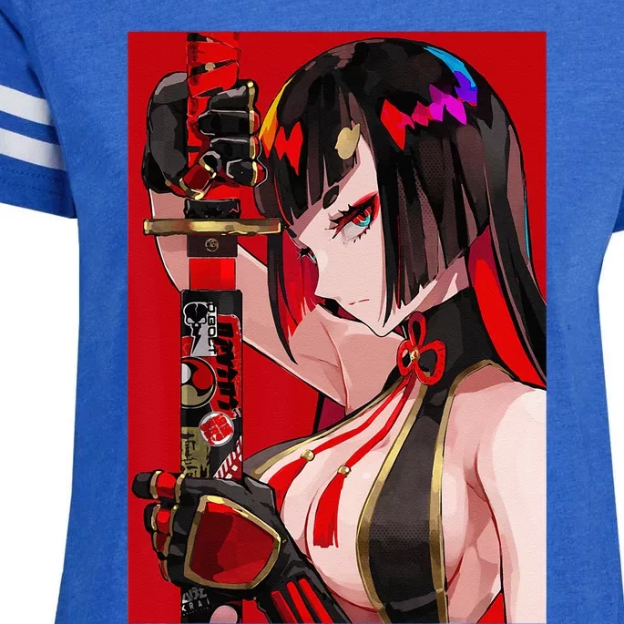 Anime Girl Samurai Waifu Japanese Aesthetic Otaku Weeb Enza Ladies Jersey Football T-Shirt