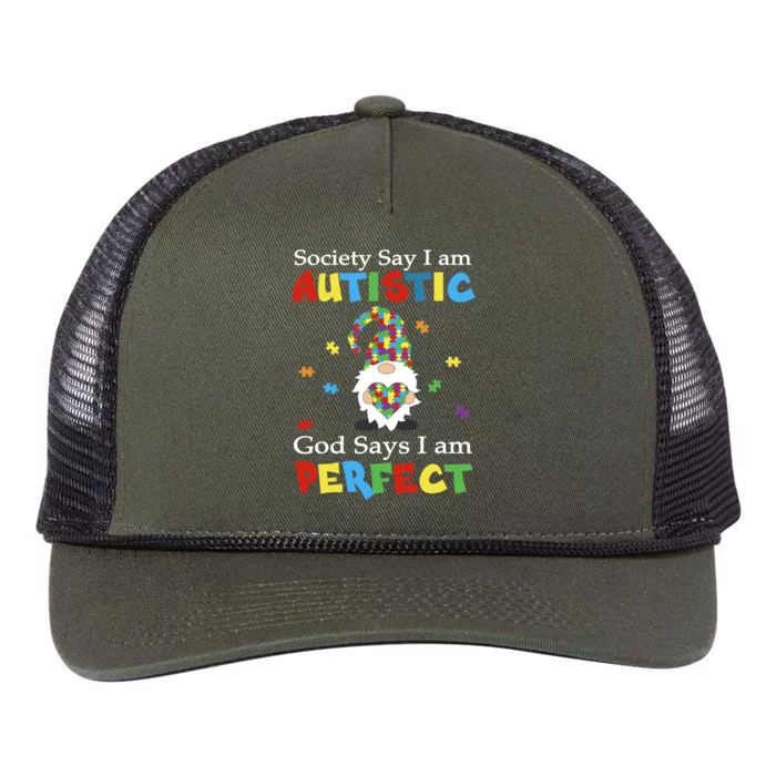 Autism Gnome Society Say I'm Autistic God Says I'm Perfect Retro Rope Trucker Hat Cap