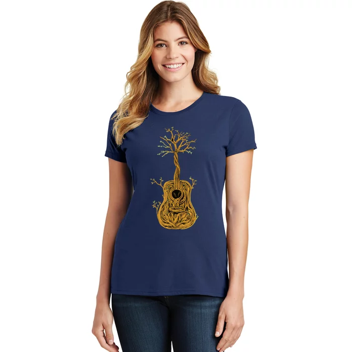 Acoustic Guitar Tree Of Life Guitar Player Nature Guitarist Women's T-Shirt