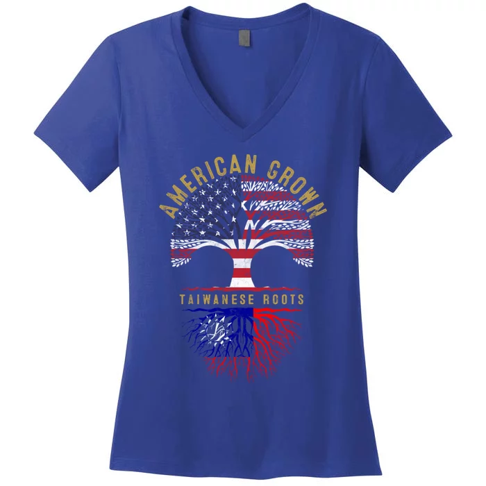 American Grown Taiwanese Roots Tree Flag Family Heritage Gift Women's V-Neck T-Shirt