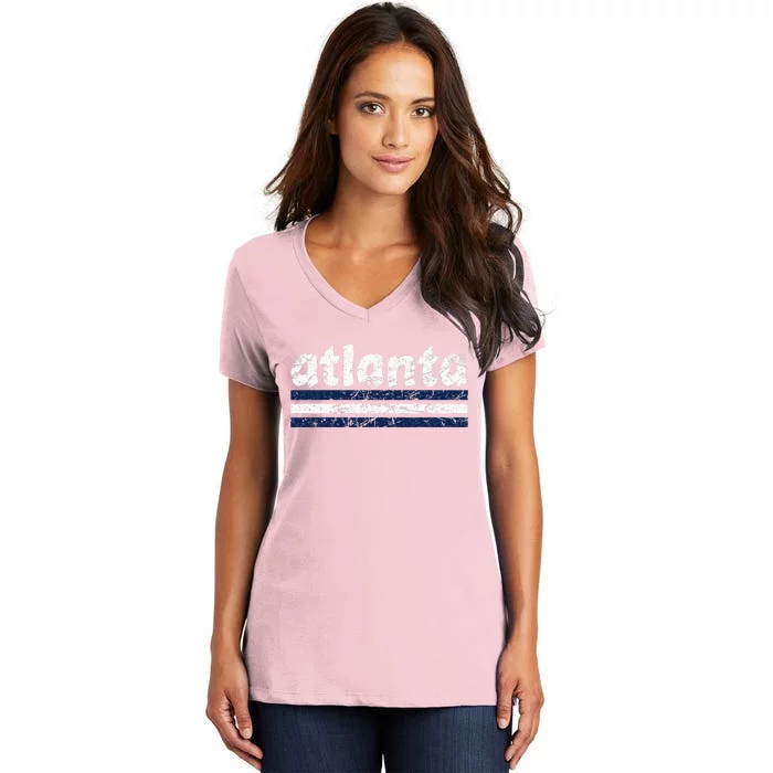 Atlanta Georgia Three Stripe Vintage Weathered Women's V-Neck T-Shirt