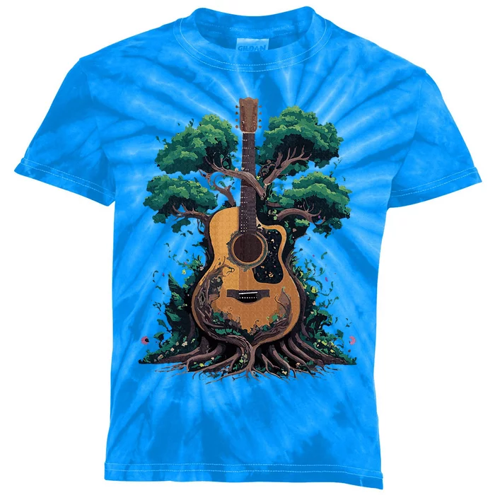 Acoustic Guitar Tree Musician Guitarist Kids Tie-Dye T-Shirt