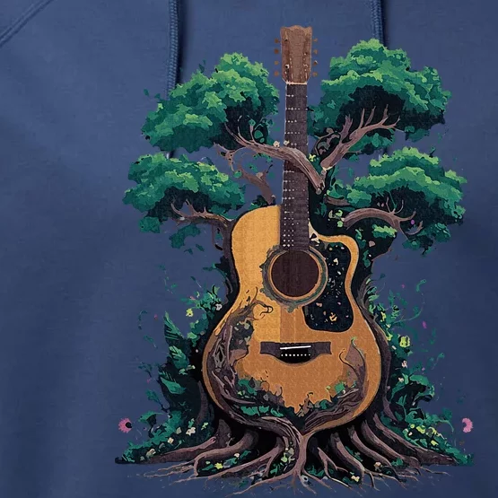 Acoustic Guitar Tree Musician Guitarist Performance Fleece Hoodie