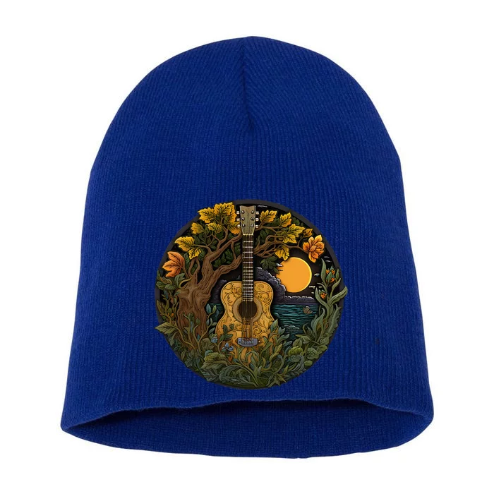 Acoustic Guitar Tree Guitarist Landscape Nature Short Acrylic Beanie