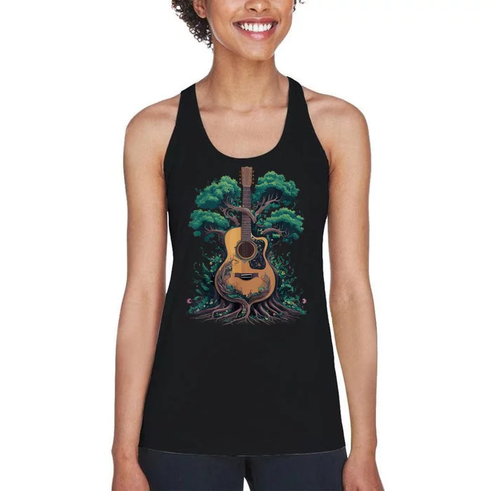 Acoustic Guitar Tree Musician Guitarist Women's Racerback Tank