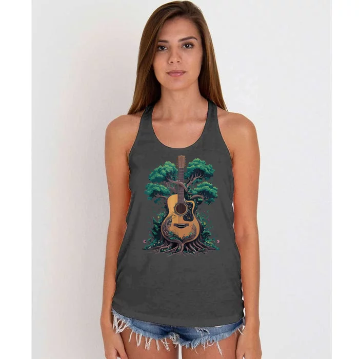 Acoustic Guitar Tree Musician Guitarist Women's Knotted Racerback Tank