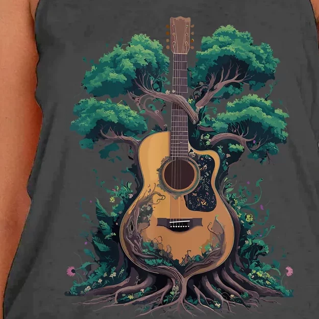 Acoustic Guitar Tree Musician Guitarist Women's Knotted Racerback Tank