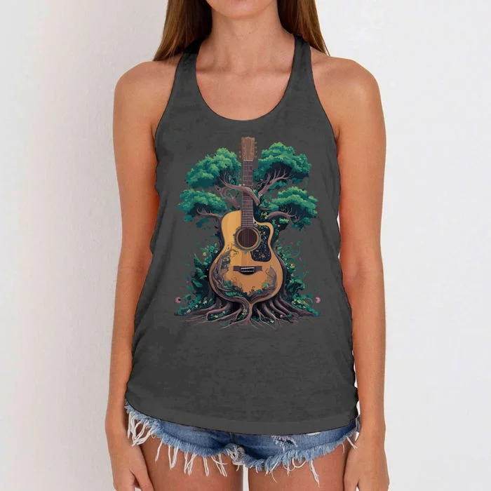 Acoustic Guitar Tree Musician Guitarist Women's Knotted Racerback Tank