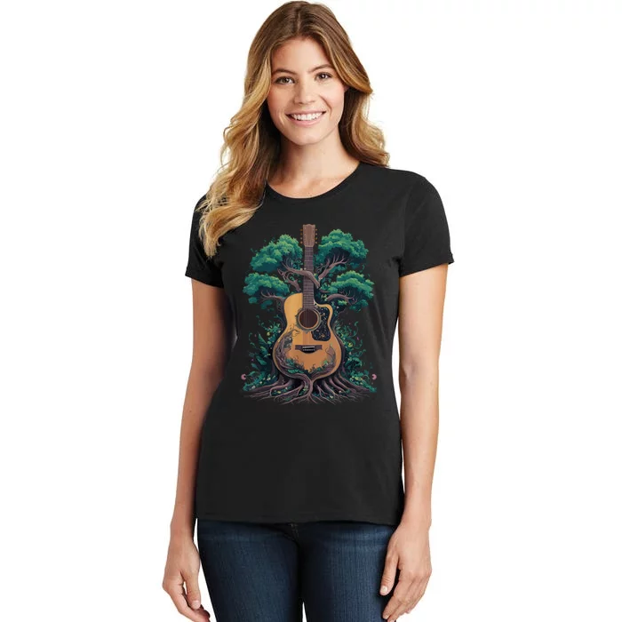 Acoustic Guitar Tree Musician Guitarist Women's T-Shirt