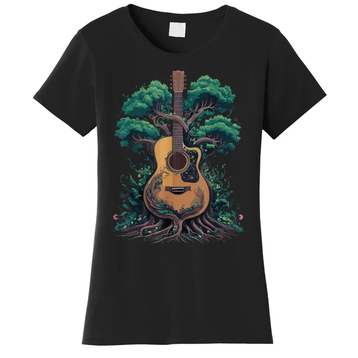 Acoustic Guitar Tree Musician Guitarist Women's T-Shirt