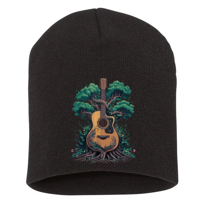 Acoustic Guitar Tree Musician Guitarist Short Acrylic Beanie