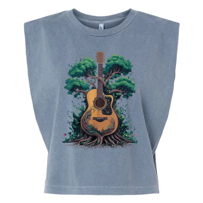 Acoustic Guitar Tree Musician Guitarist Garment-Dyed Women's Muscle Tee