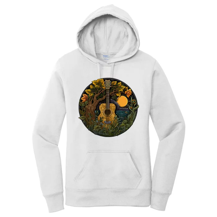 Acoustic Guitar Tree Guitarist Landscape Nature Women's Pullover Hoodie