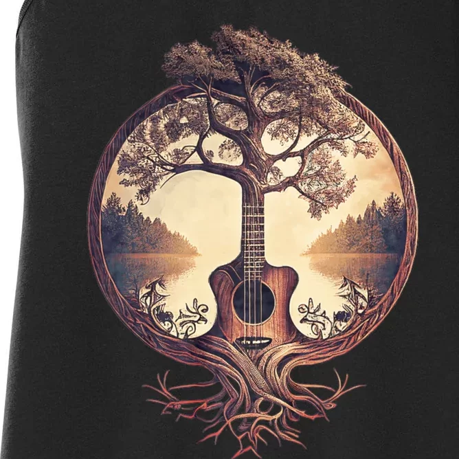 Acoustic Guitar Tree By The Lake Guitarist Nature Women's Racerback Tank