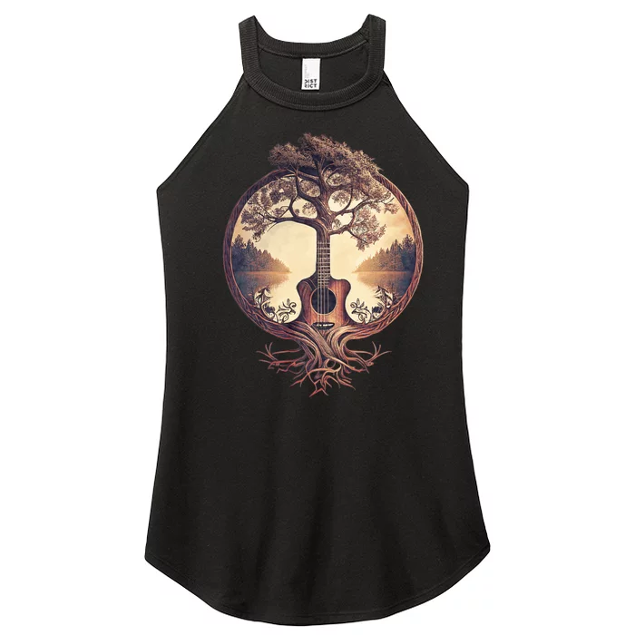 Acoustic Guitar Tree By The Lake Guitarist Nature Women’s Perfect Tri Rocker Tank