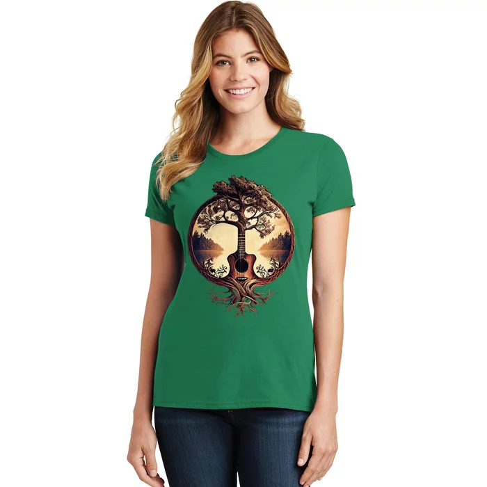 Acoustic Guitar Tree By The Lake Guitarist Women's T-Shirt