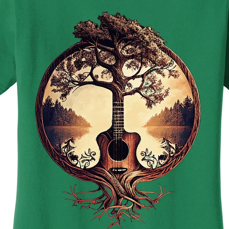 Acoustic Guitar Tree By The Lake Guitarist Women's T-Shirt