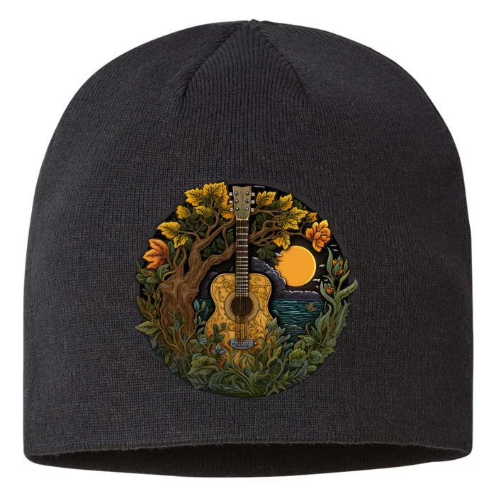 Acoustic Guitar Tree Guitarist Landscape Nature Music Lover 8 1/2in Sustainable Knit Beanie