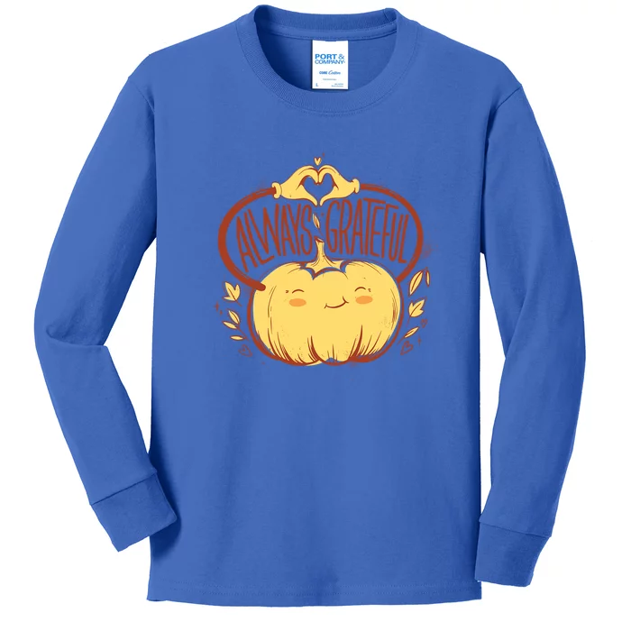 Always Grateful Thankful Cool Thanksgiving Turkey Gift Kids Long Sleeve Shirt