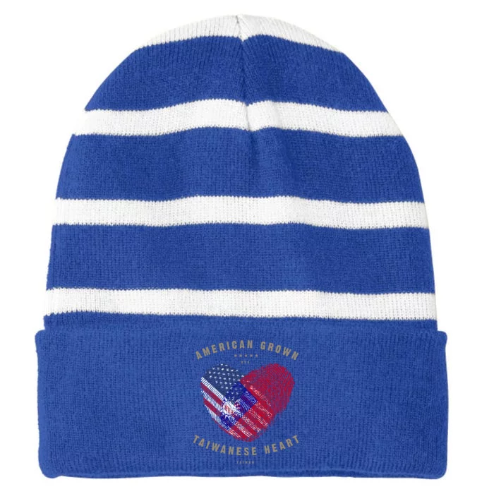 American Grown Taiwanese Heart Love Taiwan Flag Gift Striped Beanie with Solid Band