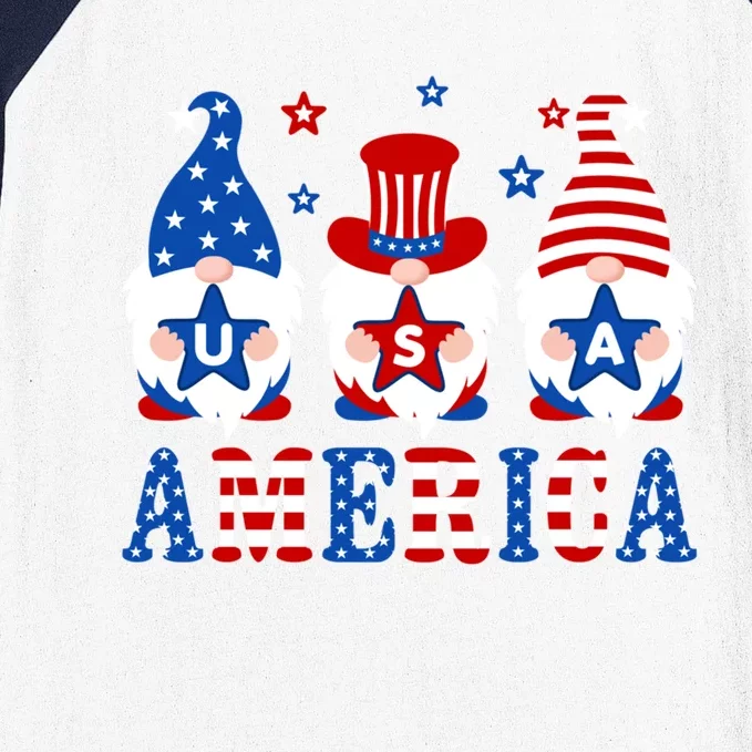 America Gnomes Usa American Flag 4th Of July Patriotic Gnome Gift Baseball Sleeve Shirt