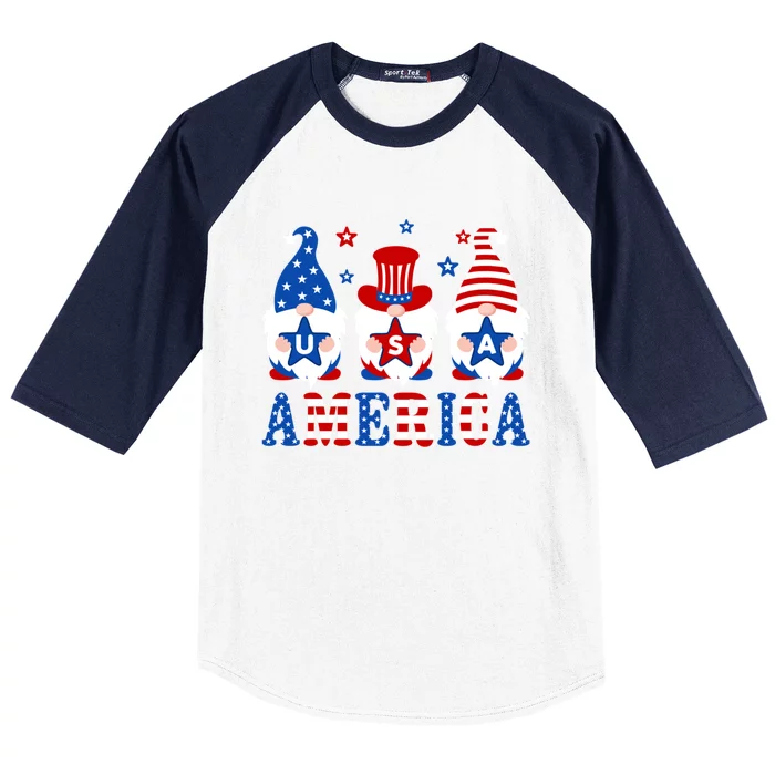 America Gnomes Usa American Flag 4th Of July Patriotic Gnome Gift Baseball Sleeve Shirt