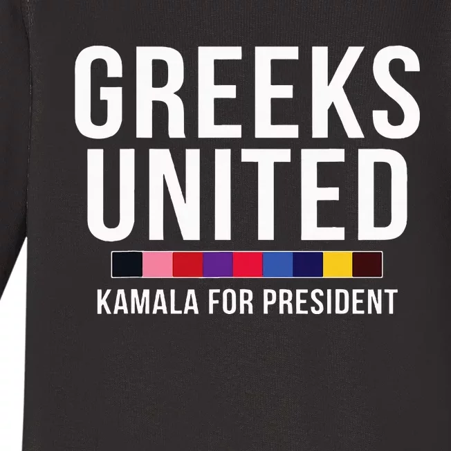 A Greeks United President Election Vote For Kamala Harris Baby Long Sleeve Bodysuit