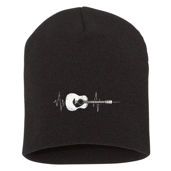 Acoustic Guitar Vintage Heartbeat Gift for Musicians Short Acrylic Beanie