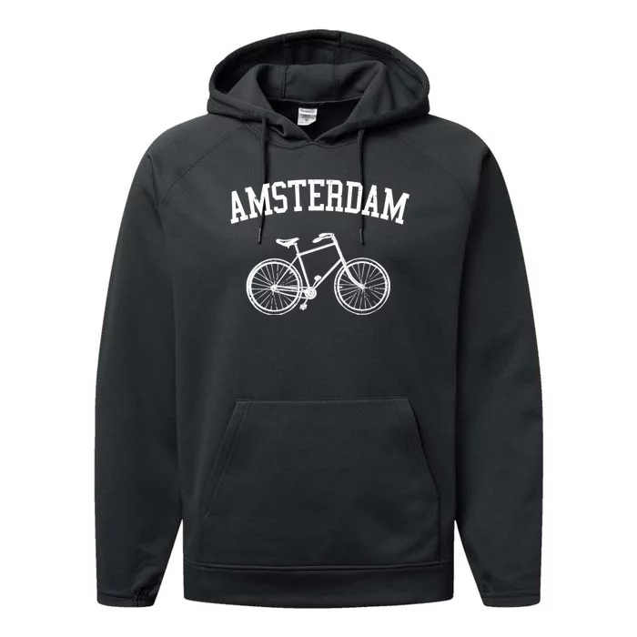 Amsterdam Gift Vintage Retro Bicycle Bike Netherlands Gift Performance Fleece Hoodie