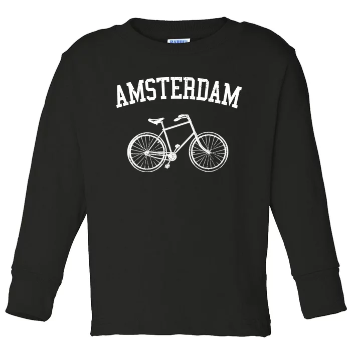 Amsterdam Gift Vintage Retro Bicycle Bike Netherlands Gift Toddler Long Sleeve Shirt