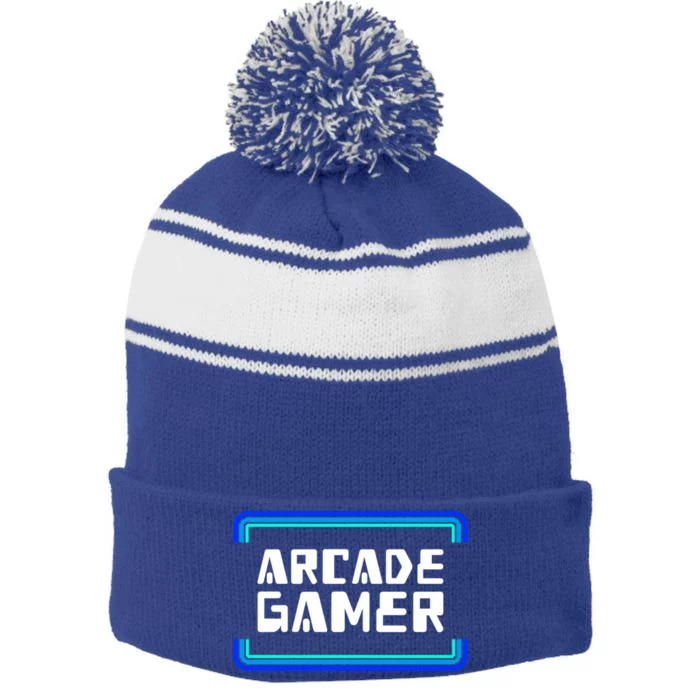 Arcade Gamer Video Games Player Retro Gaming Gamers Gift Stripe Pom Pom Beanie