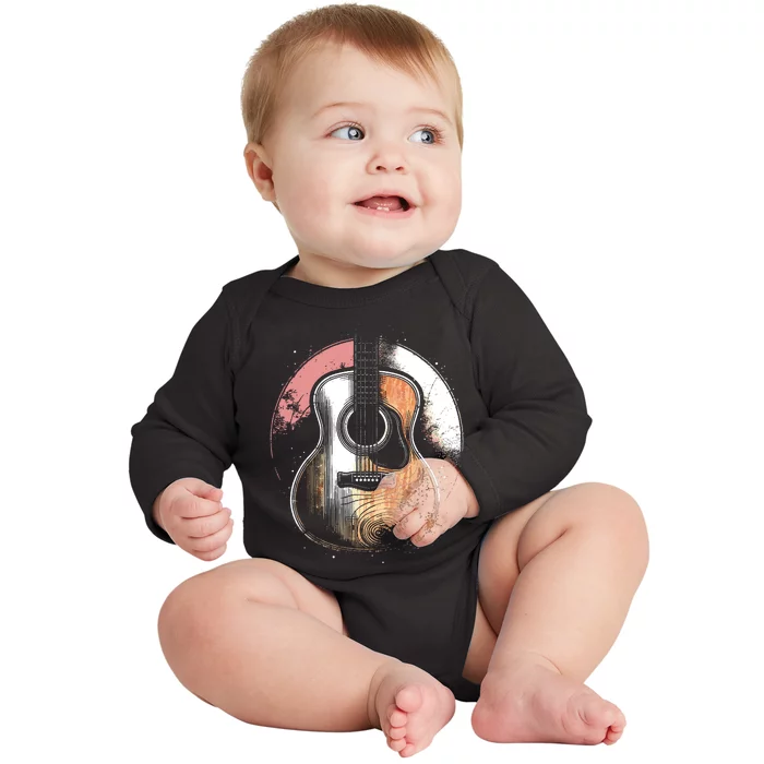 Acoustic Guitar Vintage Guitarist Cool Retro Music Graphic Baby Long Sleeve Bodysuit