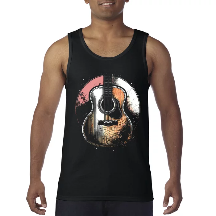 Acoustic Guitar Vintage Guitarist Cool Retro Music Graphic Tank Top