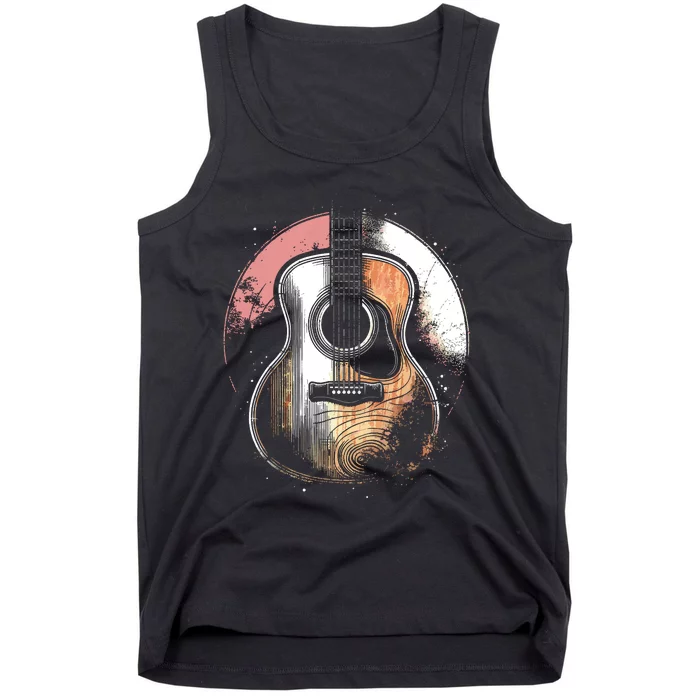 Acoustic Guitar Vintage Guitarist Cool Retro Music Graphic Tank Top