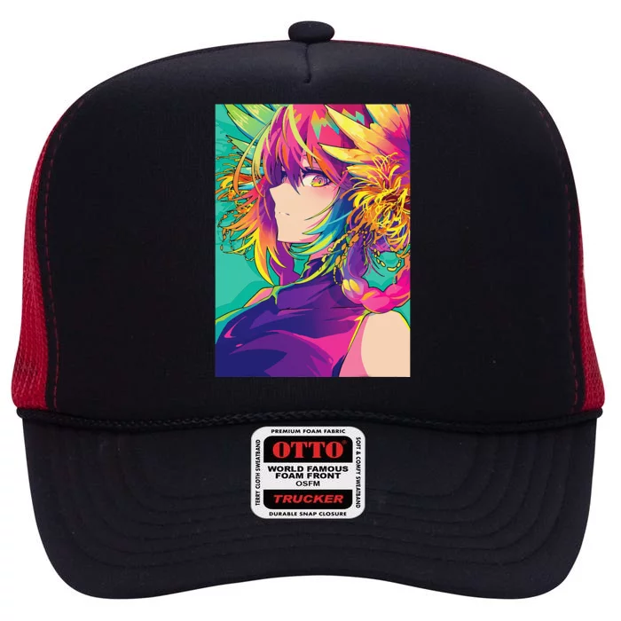 Anime Girl Vaporwave Retro 80s Waifu Japanese Aesthetic High Crown Mesh Trucker Hat