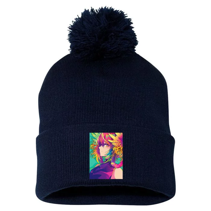 Anime Girl Vaporwave Retro 80s Waifu Japanese Aesthetic Pom Pom 12in Knit Beanie